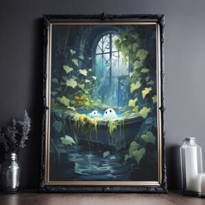 Cute Ghost Is Soaking In The Bath Poster, Cute Little Ghost Face, Vintage Poster, Dark Academia, Haunting Ghost, Halloween Decor, Wall Decor - Best gifts your whole family