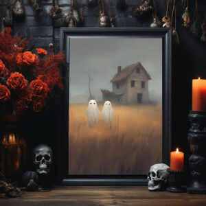 Cute Ghosts in Field, Ghosts Art Print, Halloween Art Print, Halloween Decor, Spooky Vintage Halloween, Print Wall Art, Halloween Gift - Best gifts your whole family