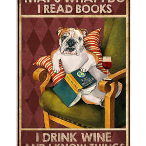 English Bulldog Read Books Drink Wine Know Things Gift For British Bulldog Puppies Lover Poster