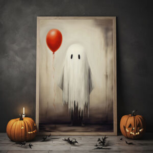 Ghost And Red Balloon Poster Print, Sad Ghost Poster, Vintage Poster, Dark Academia, Haunting Ghost, Halloween Decor, Dark Academia Room Decor - Usoppsniper
