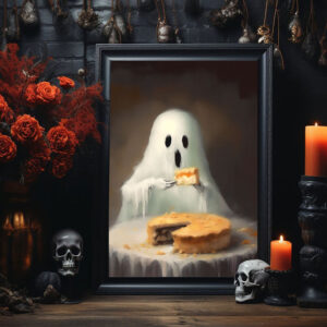 Ghost Are Eating Cake Poster, Vintage Poster, Birthday Ghost, Haunting Ghost, Halloween Decor, Dark Academia, Room Decor - Best gifts your whole family