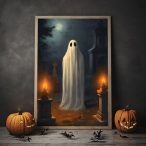 Ghost In The Night Poster Print, Vintage Poster, Art Poster Print, Dark Academia, Haunted Ghost, Halloween Decoration