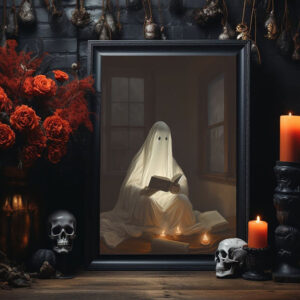 Ghost Reading Book By The Candle, Ghost Posters, Ghost Art Print, Horror Posters, Vintage Poster, Dark Academia, Halloween Decor, Wall Art - Best gifts your whole family