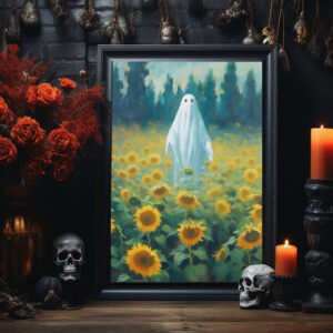 Ghosts In Sunflower Field, Ghosts Art Print, Halloween Art Print, Halloween Decor, Spooky Vintage Halloween, Print Wall Art, Halloween Gift - Best gifts your whole family