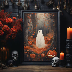 Ghosts In The Fall Forest Poster, Vintage Poster, Dark Academia, Haunting Ghost, Halloween Decor, Dark Academia Room Decor - Best gifts your whole family