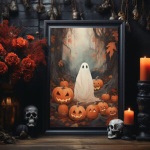 Ghosts In The Fall Forest , Vintage Poster, Dark Academia, Haunting Ghost,Pumpkin Poster, Halloween Decor, Dark Academia Room Decor - Best gifts your whole family