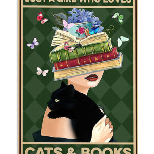 Girl Loves Black Cat And Books Cat Kitties Lover Poster