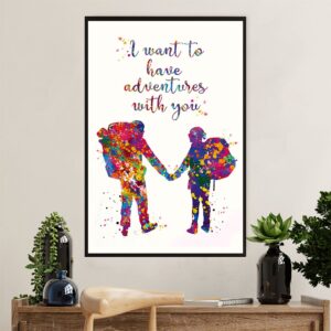 Hiking Poster Prints | Watercolor Painting - Couple Loves Hiking | Wall Art Gift for Hiker