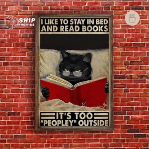 I Like To Stay In Bed And Read Books Cat Vintage Poster For Book Lovers, Cat Lovers Wall Art