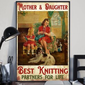 Mother And Daughter Best Knitting Partners Vertical Canvas And Poster | Wall Decor