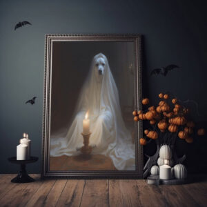 Spooktacular Halloween With A Ghostly Dog, Gothic Art Poster, Haunting Ghost, Halloween Decor, Spooky Gothic Printable, Wall Decor - Best gifts your whole family