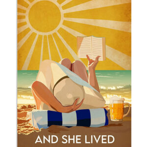 Summer Beach Ocean Girl Reading Book And Drink Beer Sand Sea Ocean Lover Poster