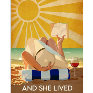 Summer Beach Ocean Girl Reading Book And Drinking Wine Sand Sea Ocean Lover Poster