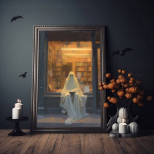 The Ghostly Bookworm Poster, Ghost Art Print, Halloween Ghost Print, Haunting Ghost, Dark Academia Room Decor, Halloween Decor, Wall Decor - Best gifts your whole family